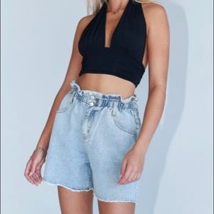 Light Wash Denim Paper Bag Shorts